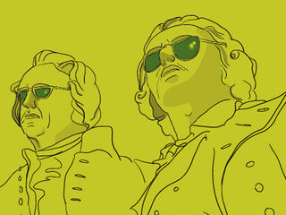 Sommer G S Die beiden Charaktere strahlen mit ihren Sonnenbrillen und dem auffälligen gelben Hintergrund eine lässige Eleganz aus.